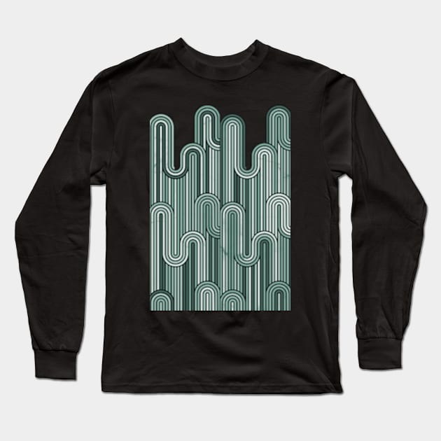 Retro Wavy Stripes - Sage Green T-Shirts and Clothing Long Sleeve T-Shirt by SilverPegasus